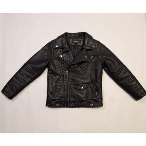 Diesel Jacket Youth 8 Black Moto Biker Leather Look Asymmetrical Zip Pockets